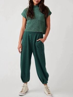 Free People Forest Green Knit Jogger Pants